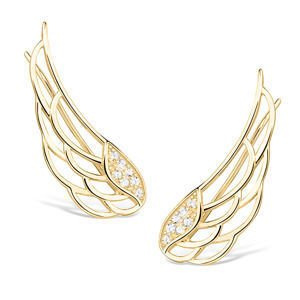 Srebrne złocone kolczyki 925 piękne nausznice skrzydła anioła z cyrkoniami