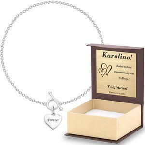 Srebrny komplet 925 bransoletka SERCE Forever pudełko z dedykacją i torebką