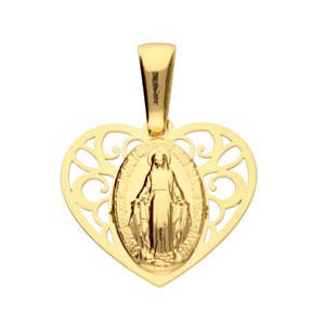 Złoty medalik 585 Matka Boska ażurowe serce