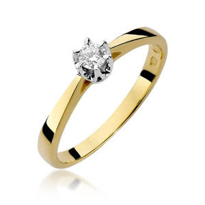 Złoty pierścionek zaręczynowy 585 brylant jedyny 0,12 ct 