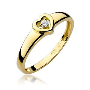 Złoty pierścionek zaręczynowy 585 serce z diamentem 0,04 ct Od Serca