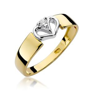 Złoty pierścionek zaręczynowy próby 585 serce brylant 0,04 ct