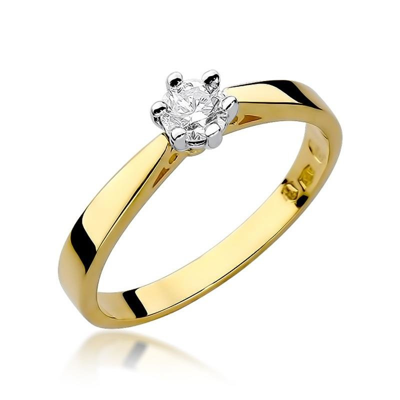 Klasyczny złoty pierścionek zaręczynowy 585 brylant 0,25 ct