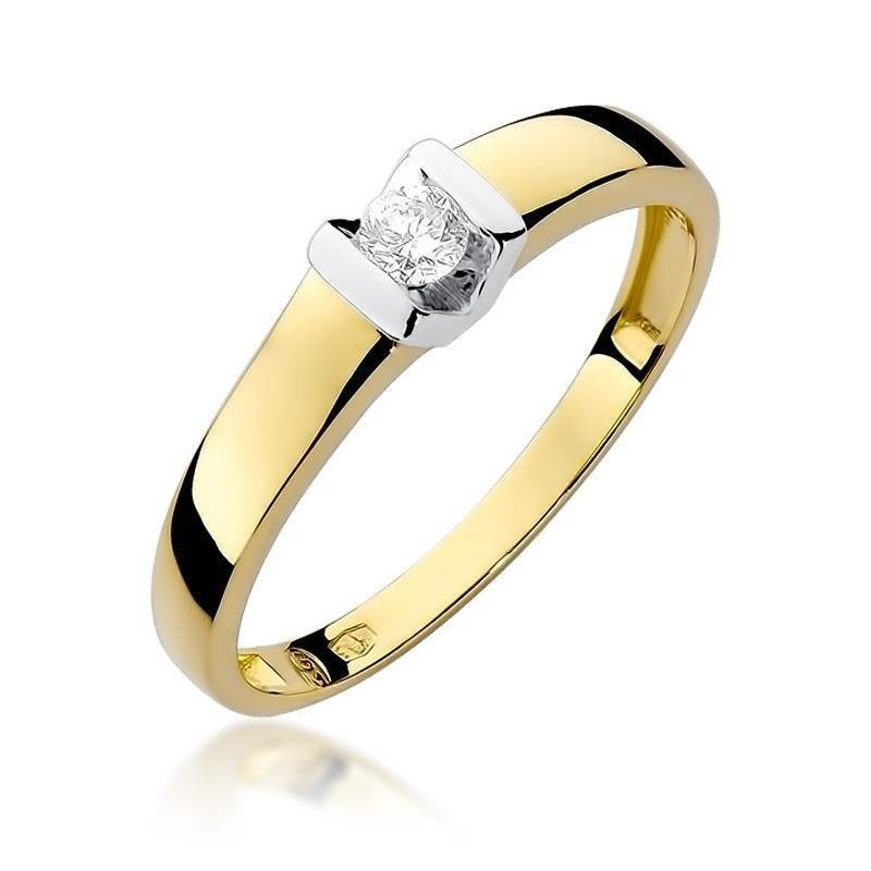 Minimalistyczny złoty pierścionek zaręczynowy 585 brylant 0,10 ct