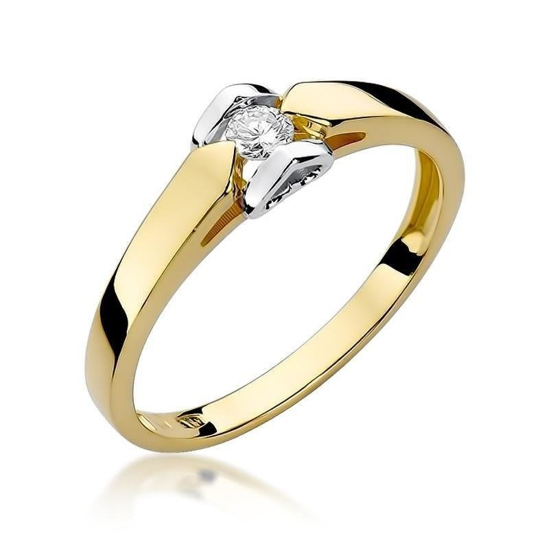 Nowoczesny pierścionek zaręczynowy ze złota 585 z diamentem 0,09 ct