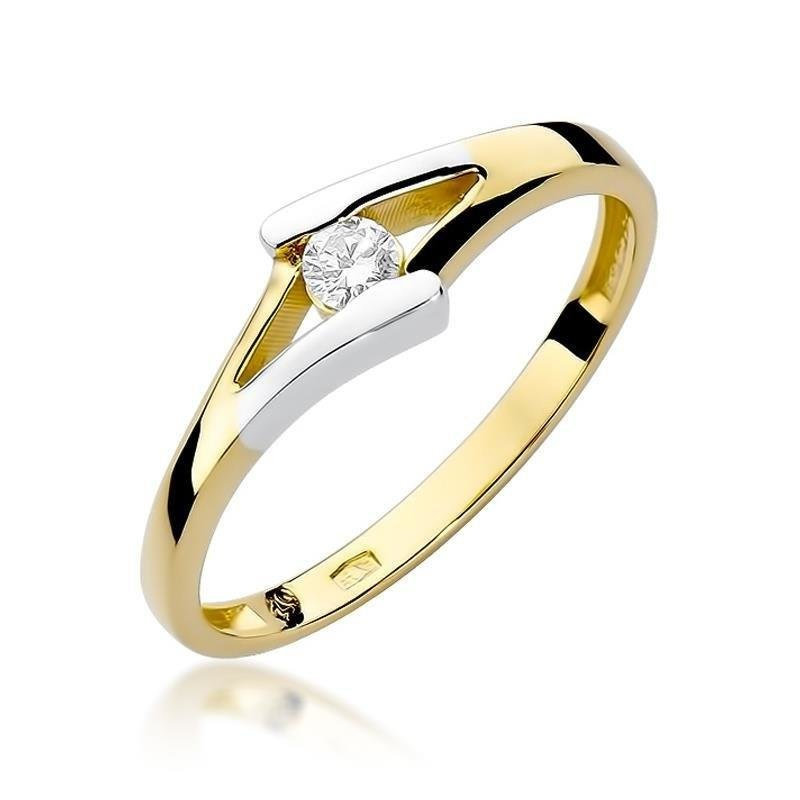 Pierścionek zaręczynowy białe i żółte złoto 585 brylant 0,10 ct