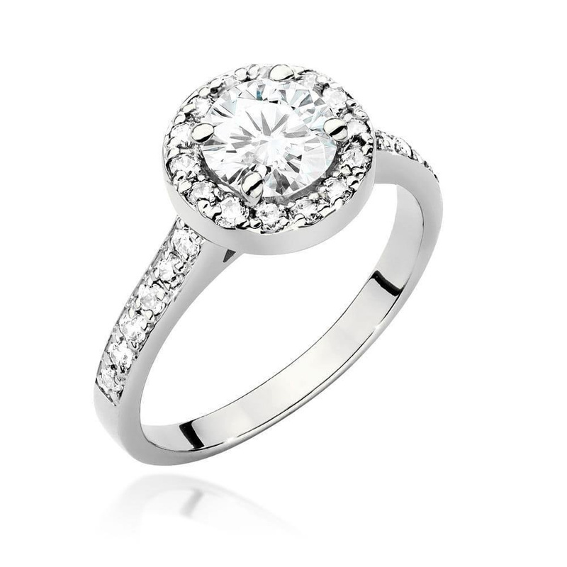 Pierścionek zaręczynowy białe złoto 585 Halo Ring brylant 0,70 ct