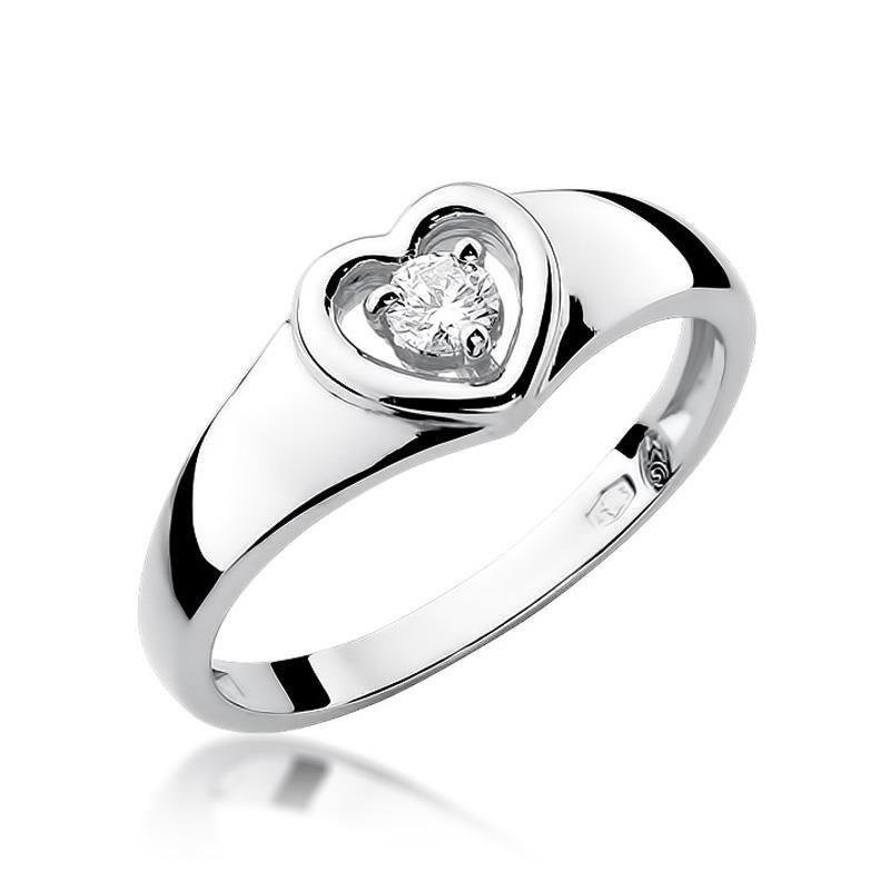 Pierścionek zaręczynowy białe złoto 585 serce z diamentem 0,10 ct