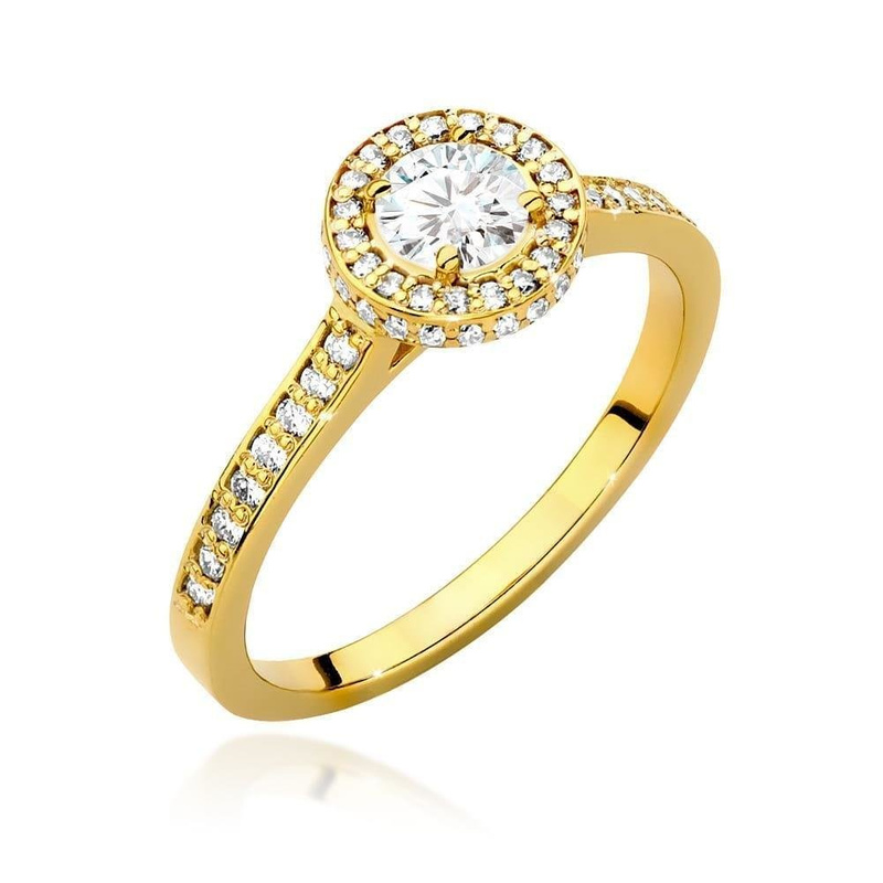 Pierścionek zaręczynowy okrągły z żółtego złota 585 diamenty 0,40 ct