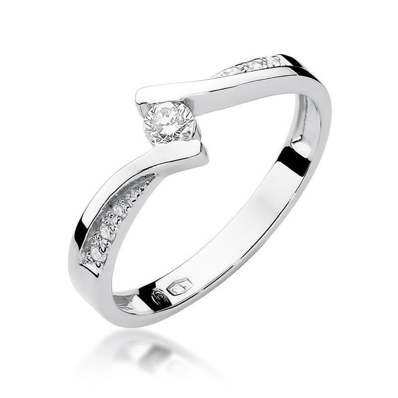 Pierścionek zaręczynowy z białego złota 585 diament 0,16 ct