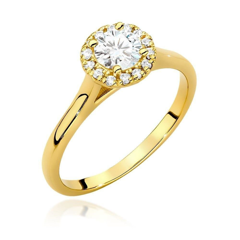 Pierścionek zaręczynowy z żółtego złota 585 Halo Ring brylant 0,50 ct