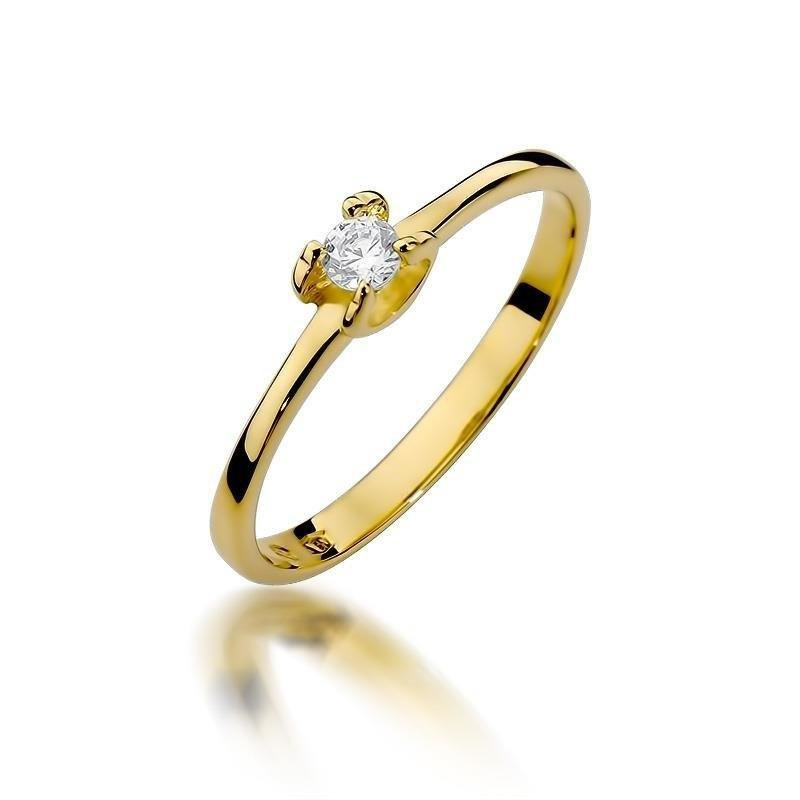 Pierścionek zaręczynowy z żółtego złota 585 z diamentem 0,09 ct