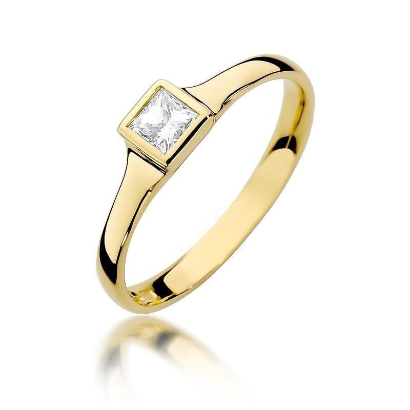Pierścionek zaręczynowy ze złota 585 Princessa diament 0,30 ct