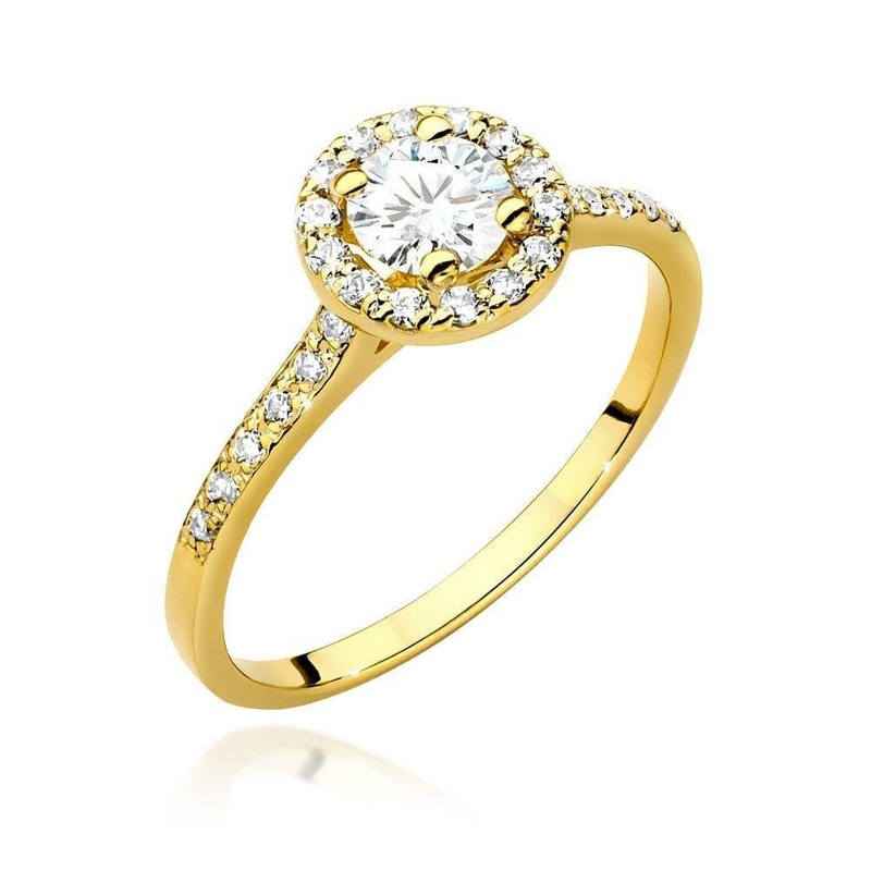 Pierścionek zaręczynowy żółte złoto 585 Halo Ring brylant 0,50 ct