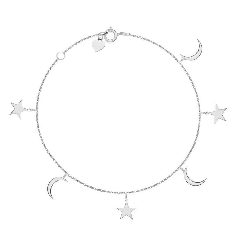 Srebrna bransoletka na nogę 925 gwiazdka księżyc