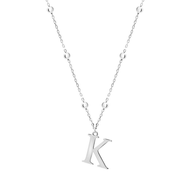 Srebrny naszyjnik 925 łańcuszek kuleczki litera K