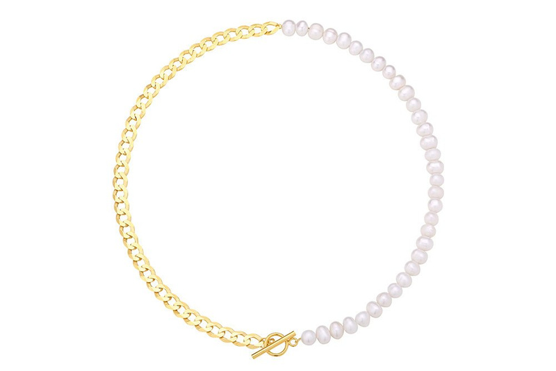 Srebrny naszyjnik 925 złocony CHOKER modny łańcuch perła pancerka Toggle