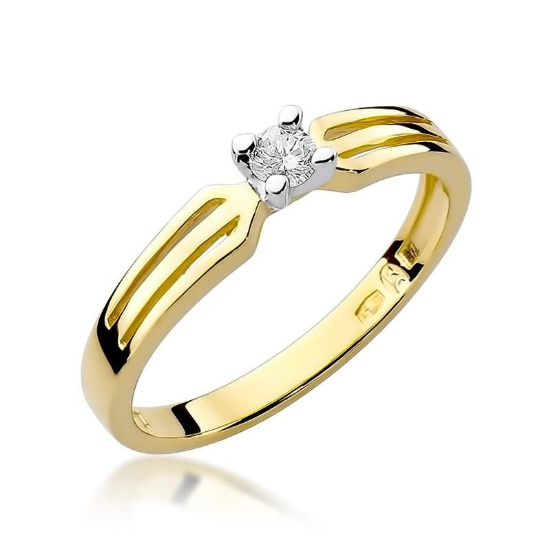 Złoty ażurowy pierścionek 585 brylant 0,10 ct
