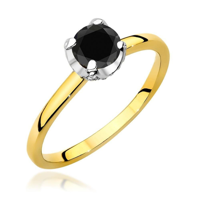 Złoty klasyczny pierścionek 585 czarny diament 0,50 ct