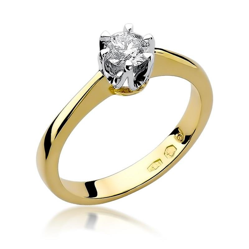 Złoty klasyczny pierścionek zaręczynowy 585 brylant 0,30 ct