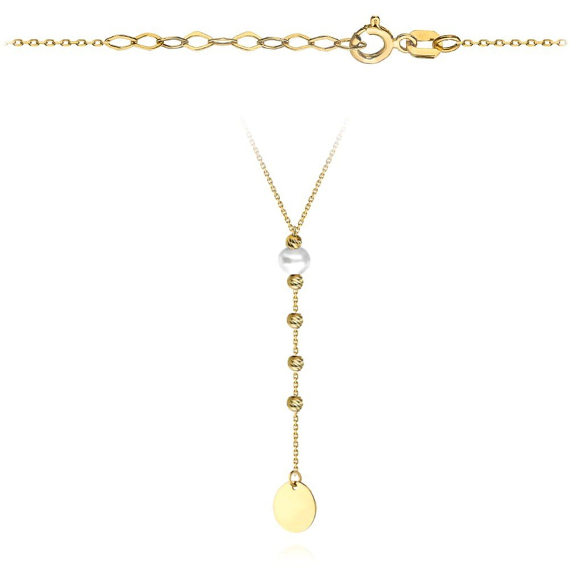 Złoty łańcuszek Celebrytka 585 naszyjnik z kulkami, perełką i kółkiem