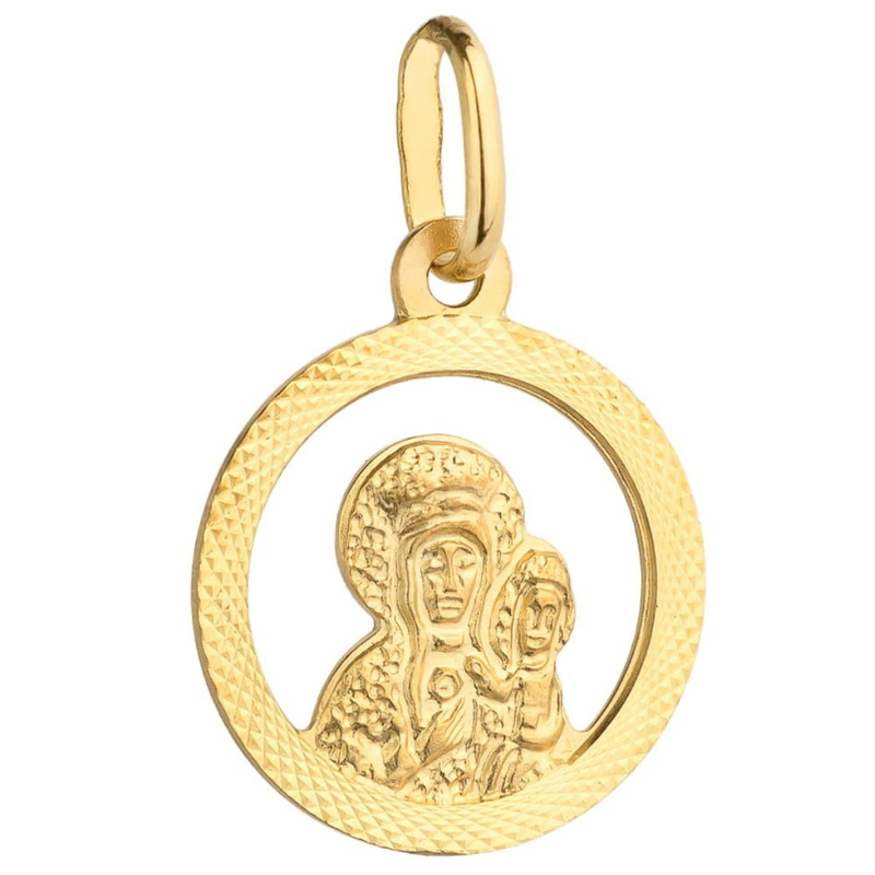 Złoty medalik 585 Matka Boska z dzieciątkiem w diamentowanym kole