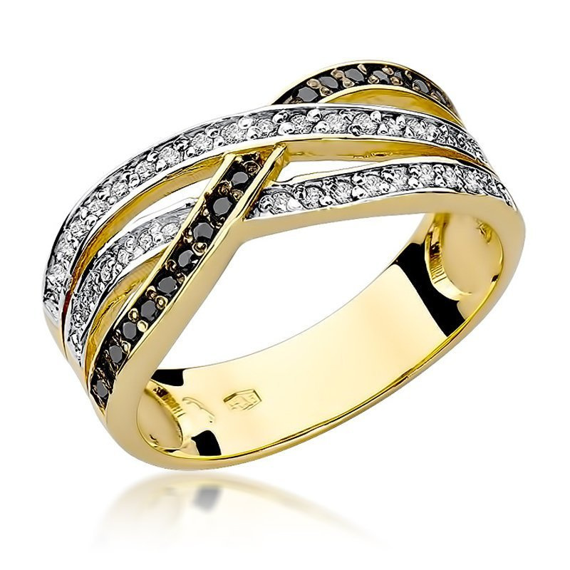 Złoty pierścionek 585 nieskończoność białe i czarne diamenty