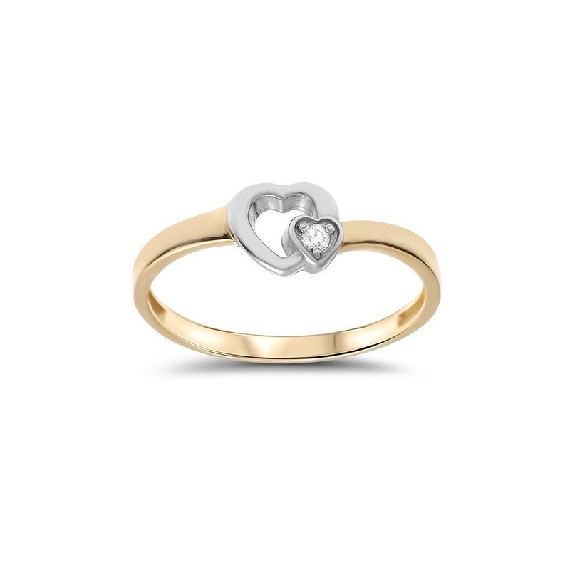 Złoty pierścionek 585 podwójne serce brylant 0,02 ct