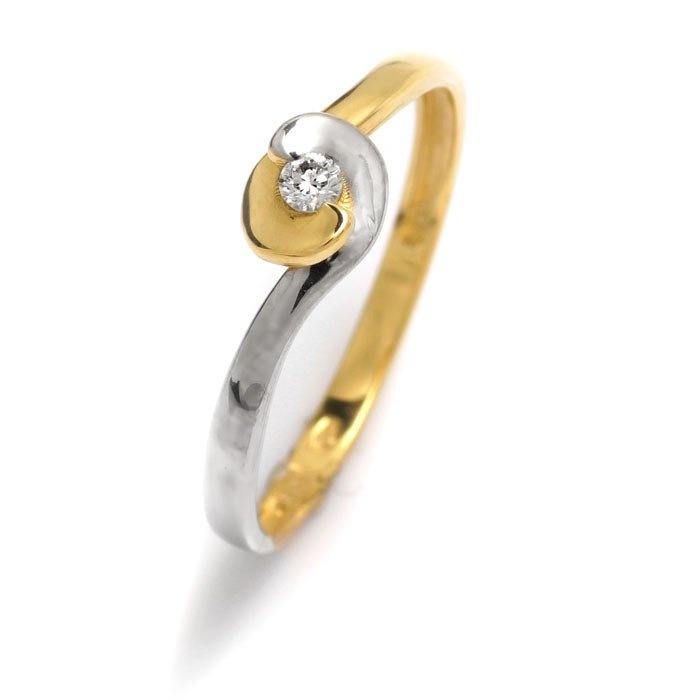 Złoty pierścionek 585 zaręczyny dwukolorowe złoto brylant 0,04 ct