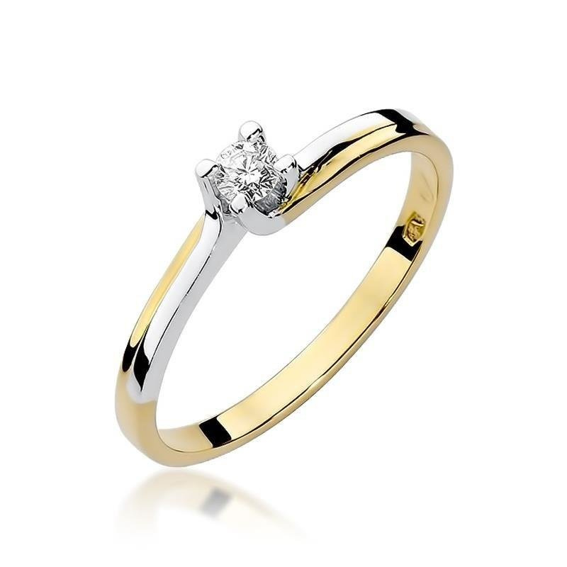 Złoty pierścionek  z białego i żółtego złota 585 diament 0,08 ct