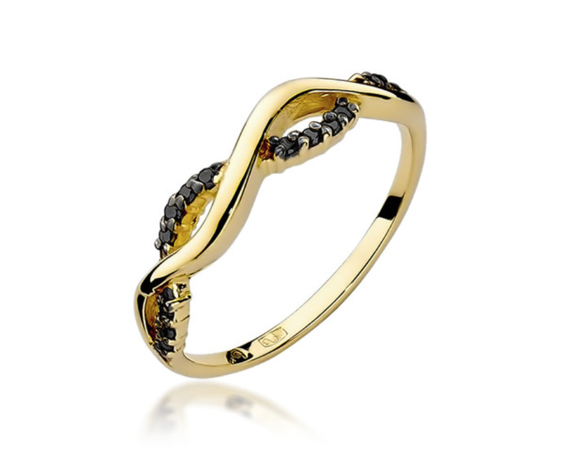 Złoty pierścionek zaręczynowy 585 CZARNE brylanty 0,07 ct