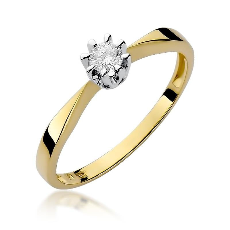 Złoty pierścionek zaręczynowy 585 diament 0,15 ct