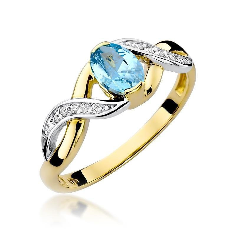 Złoty pierścionek zaręczynowy 585 dwukolorowy z diamentami i topazem 0,50 ct