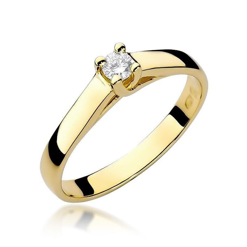 Złoty pierścionek zaręczynowy 585 klasyczny brylant 0,10 ct