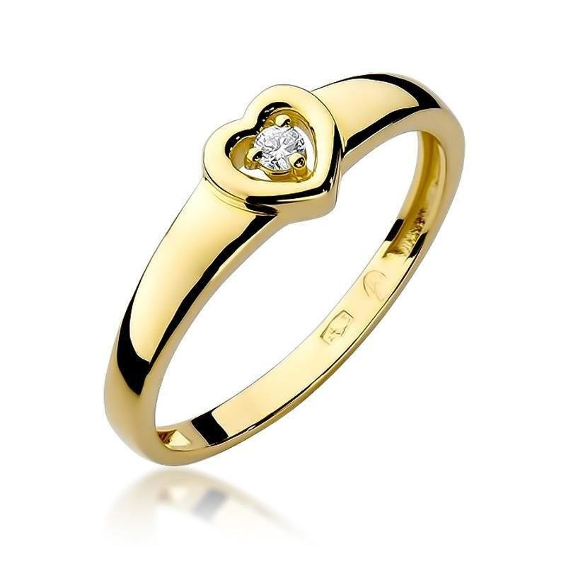 Złoty pierścionek zaręczynowy 585 serce z diamentem 0,04 ct Od Serca