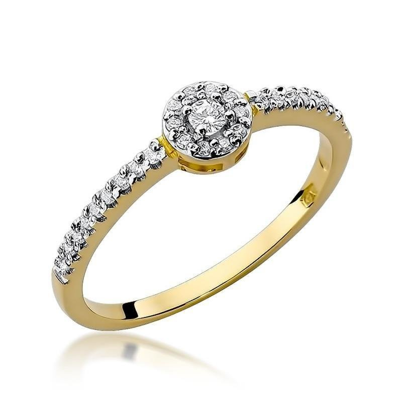 Złoty pierścionek zaręczynowy próby 585 brylant 0,19 ct