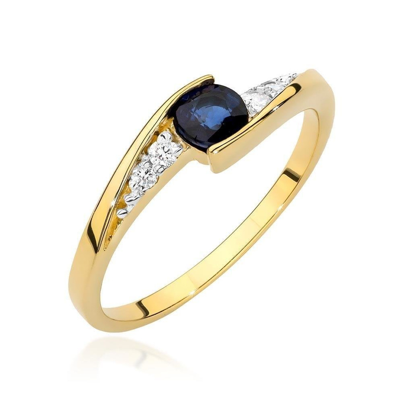 Złoty pierścionek zaręczynowy z diamentami i szafirem 0,30 ct