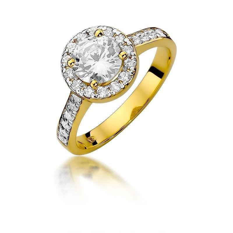 Złoty pierścionek zaręczyny żółte złoto 585 duży brylant 0,64 ct